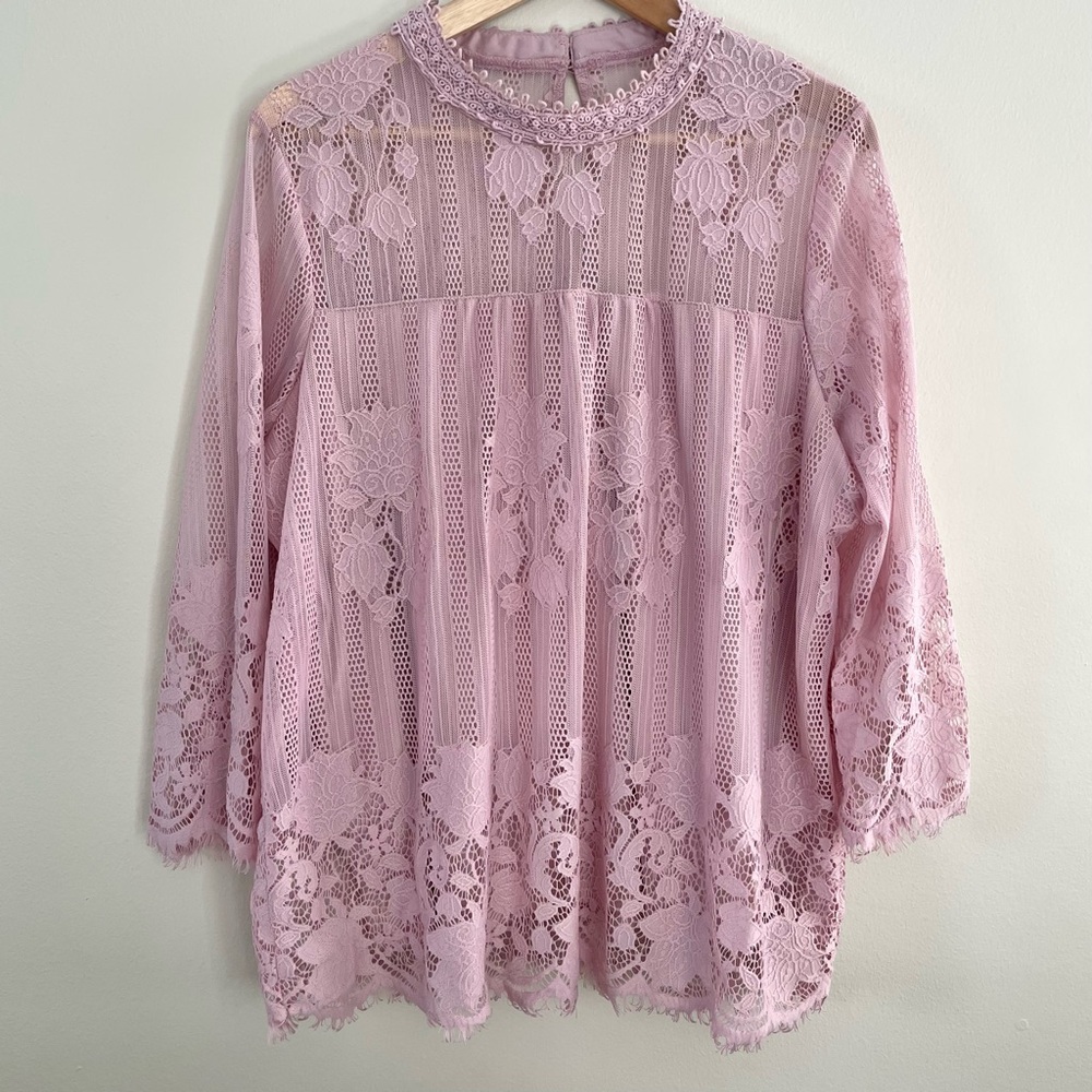 New York & Company Soho Jeans Pink Lace Top - large
